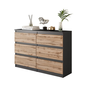 GABRIEL - Cassettiera a 6 cassetti - Credenza per camera da letto - Antracite / Rovere di Wotan