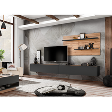 CARLO III - Set di mobili per il soggiorno - Grigio antracite / Rovere Wotan
