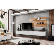 CARLO III - Set di mobili per il soggiorno - Bianco opaco / Rovere Wotan