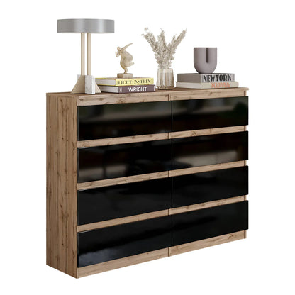 GABRIEL - Cassettiera a 8 cassetti - Credenza per camera da letto - Rovere Wotan / Nero Lucido
