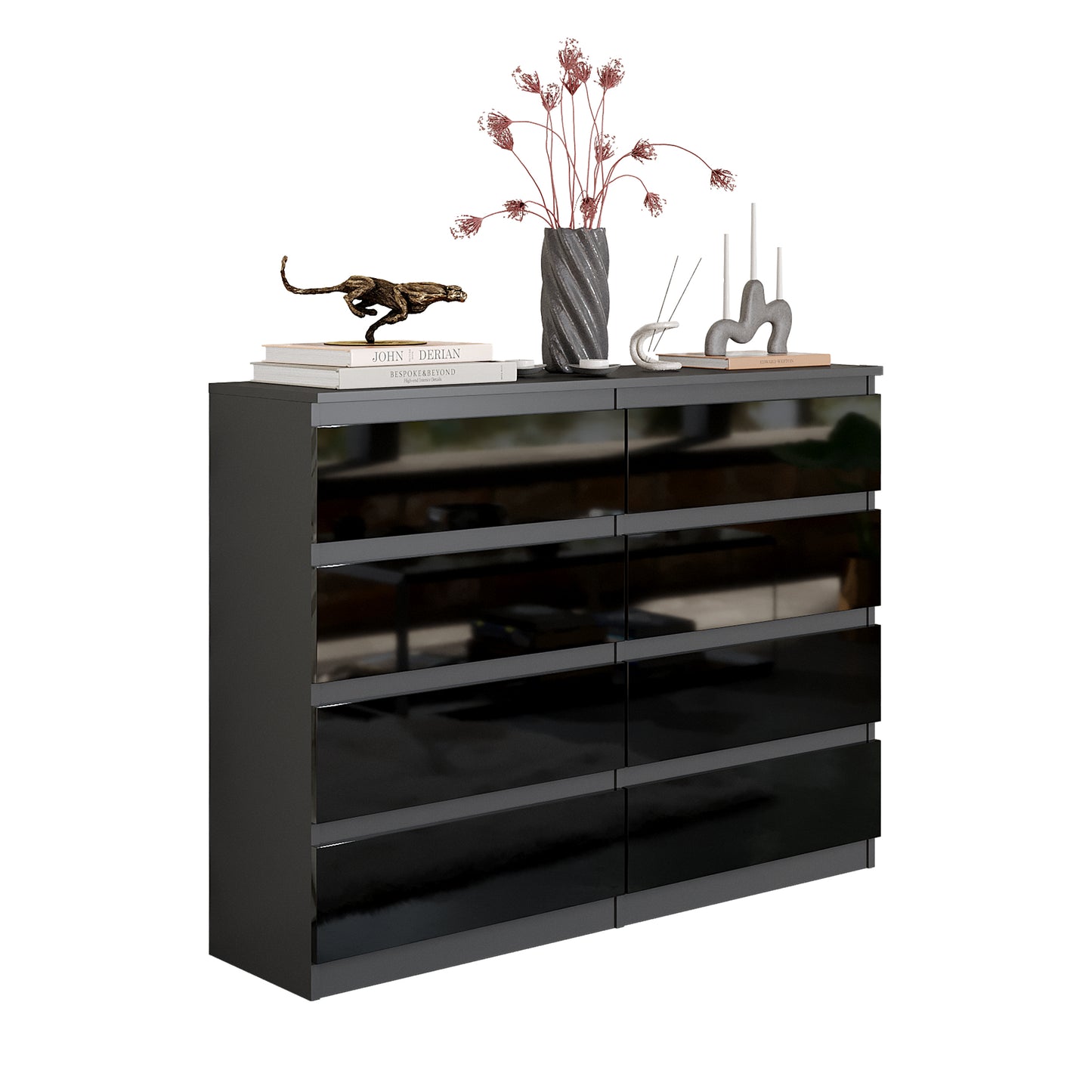 GABRIEL - Cassettiera a 8 cassetti - Credenza per camera da letto - Antracite / Nero Lucido