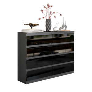 GABRIEL - Cassettiera a 8 cassetti - Credenza per camera da letto - Antracite / Nero Lucido