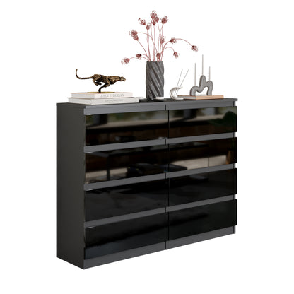 GABRIEL - Cassettiera a 8 cassetti - Credenza per camera da letto - Antracite / Nero Lucido