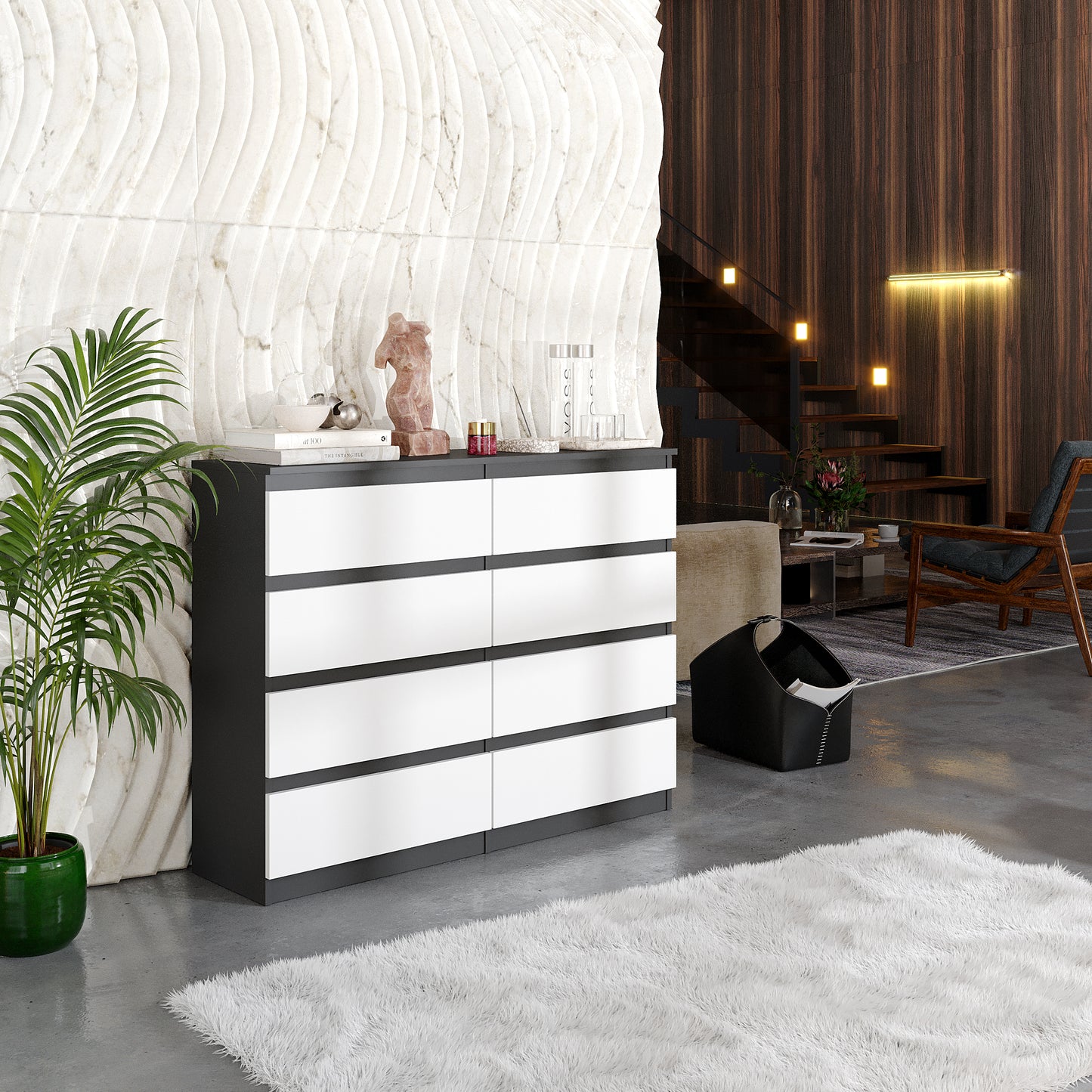 GABRIEL - Cassettiera a 8 cassetti - Credenza per camera da letto - Antracite / Bianco Opaco