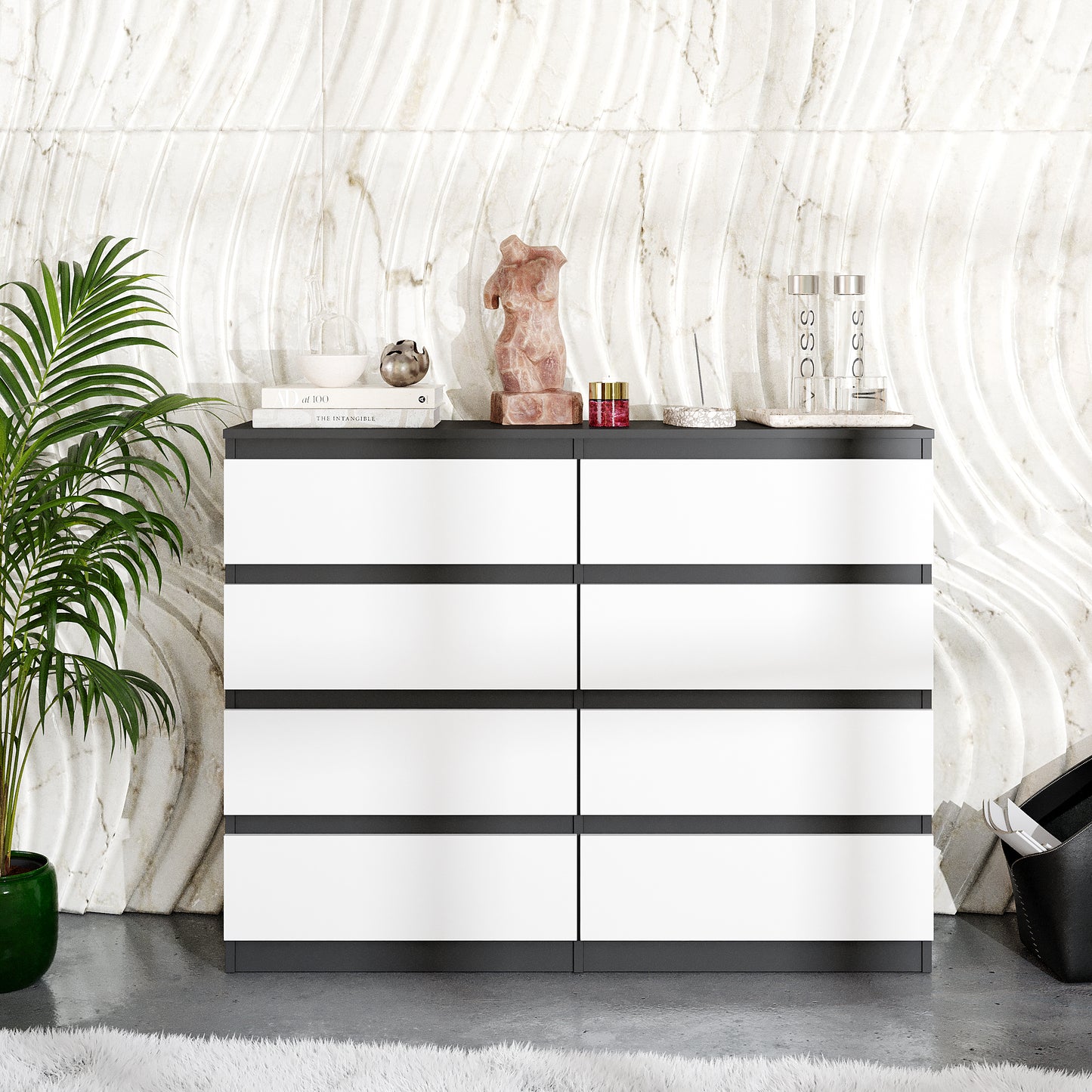 GABRIEL - Cassettiera a 8 cassetti - Credenza per camera da letto - Antracite / Bianco Opaco