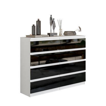 GABRIEL - Cassettiera a 8 cassetti - Credenza per camera da letto - Bianco opaco / Nero lucido