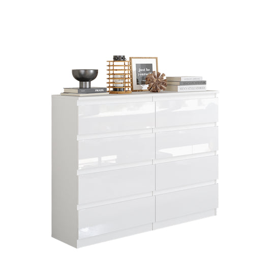 GABRIEL - Cassettiera a 8 cassetti - Credenza per camera da letto - Bianco lucido