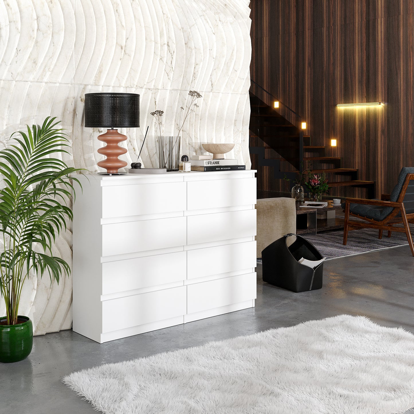 GABRIEL - Cassettiera a 8 cassetti - Credenza per camera da letto - Bianco opaco