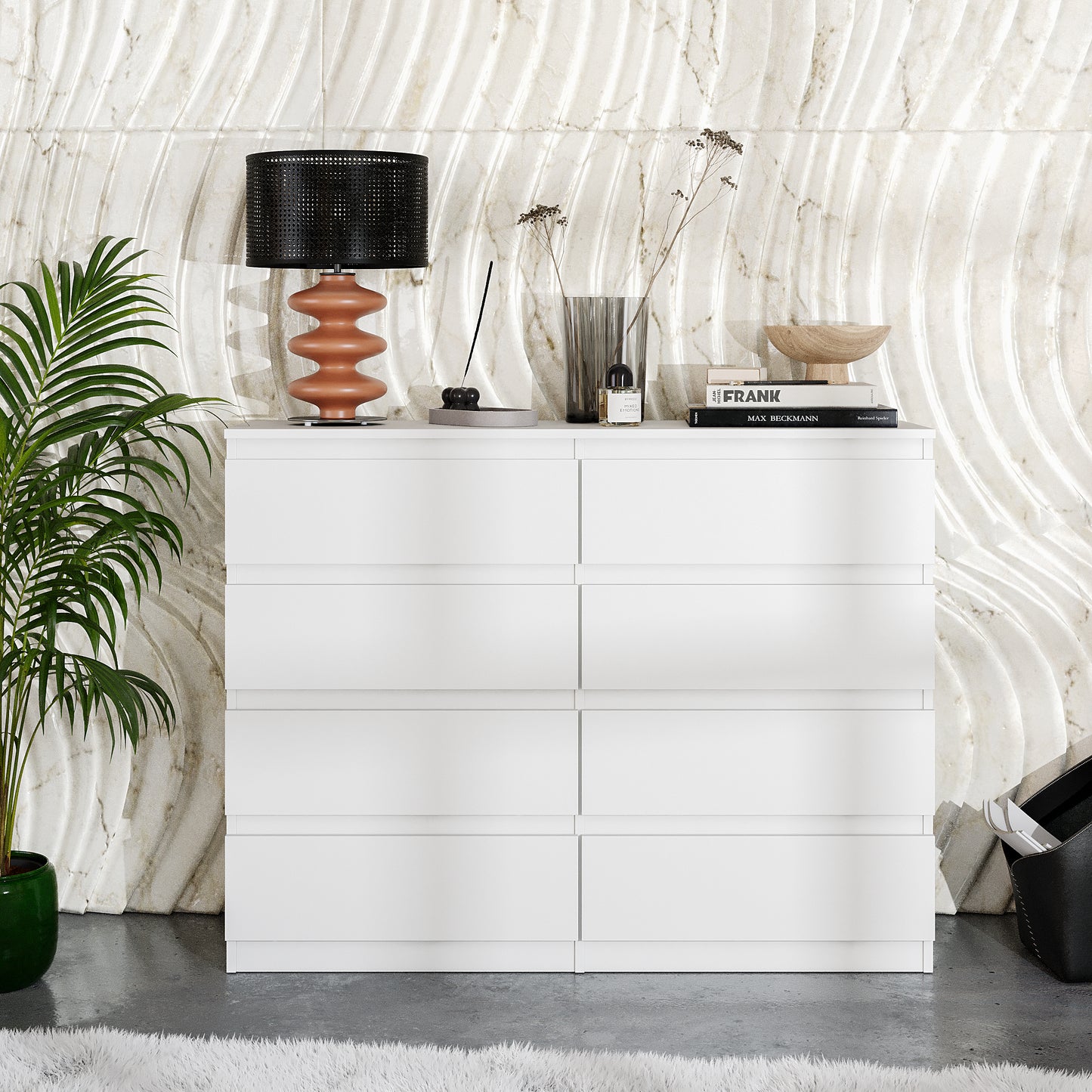 GABRIEL - Cassettiera a 8 cassetti - Credenza per camera da letto - Bianco opaco