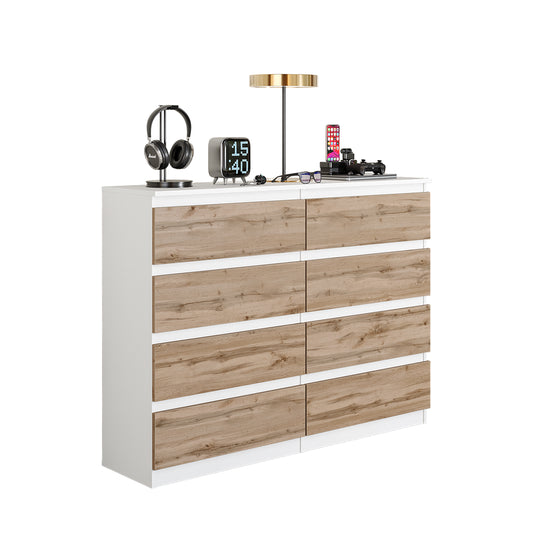 GABRIEL - Cassettiera a 8 cassetti - Credenza per camera da letto - Bianco opaco / Rovere Wotan