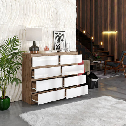 GABRIEL - Cassettiera a 8 cassetti - Credenza per camera da letto - Rovere Wotan / Bianco Lucido