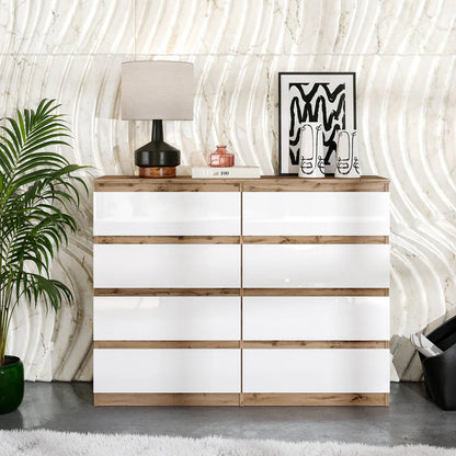 GABRIEL - Cassettiera a 8 cassetti - Credenza per camera da letto - Rovere Wotan / Bianco Lucido