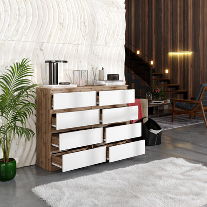 GABRIEL - Cassettiera a 8 cassetti - Credenza per camera da letto - Rovere Wotan / Bianco Opaco