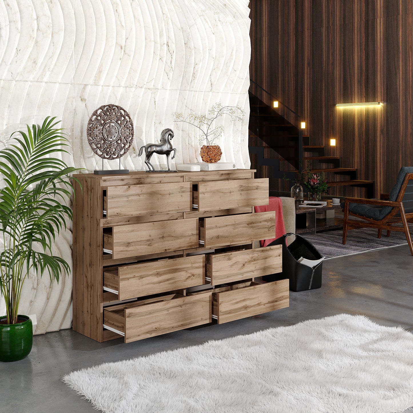 GABRIEL - Cassettiera con 8 cassetti - Credenza per camera da letto - Rovere Wotan