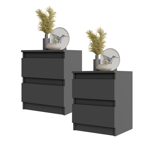 Set di 2 Comodini GABRIEL BIG - Comodino con 2 cassetti - Grigio Antracite - A50cm L41cm P33cm