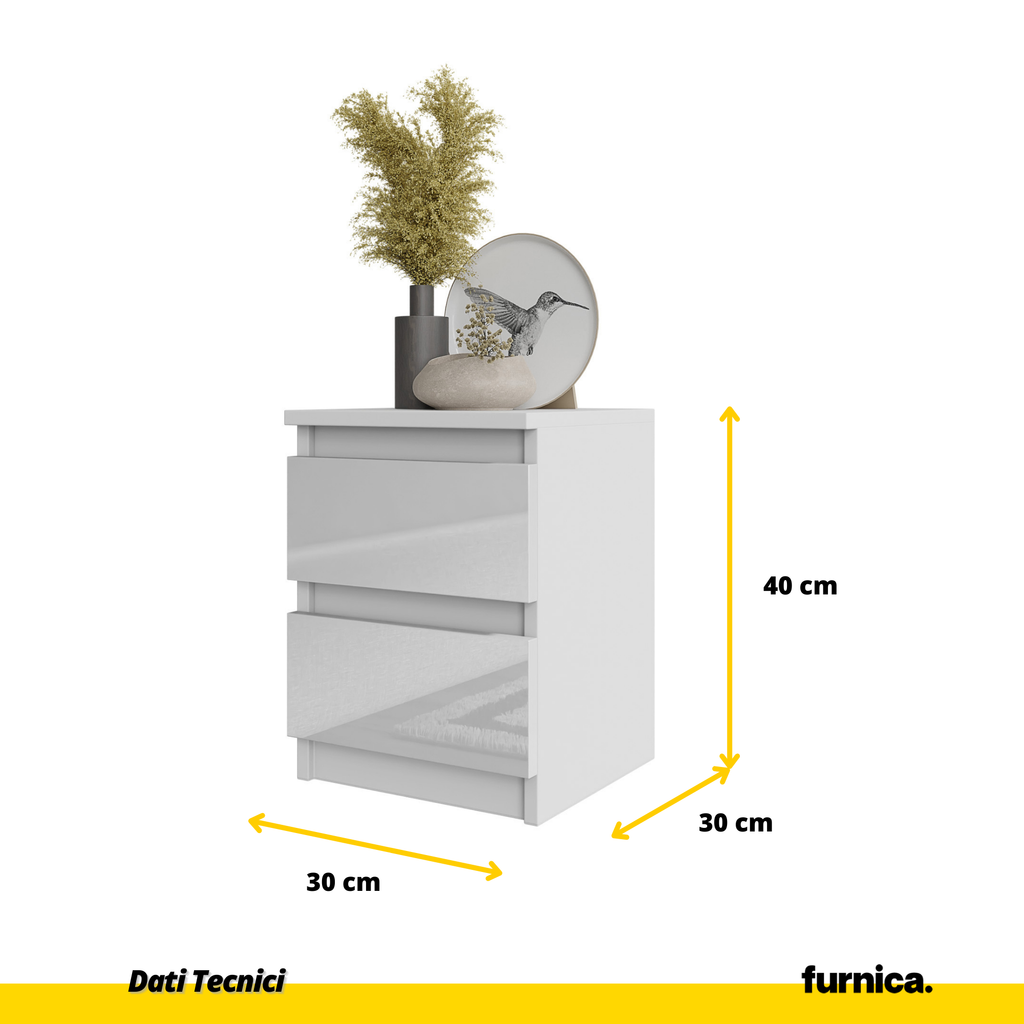 GABRIEL - Comodino - Comodino con 2 cassetti - Bianco opaco / Bianco lucido