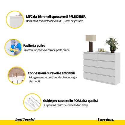 GABRIEL - Cassettiera a 8 cassetti - Credenza per camera da letto - Rovere Wotan / Bianco Opaco