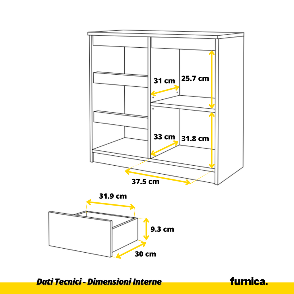 MIKEL - Cassettiera con 3 cassetti e 1 anta - Credenza per camera da letto - Quercia Wotan