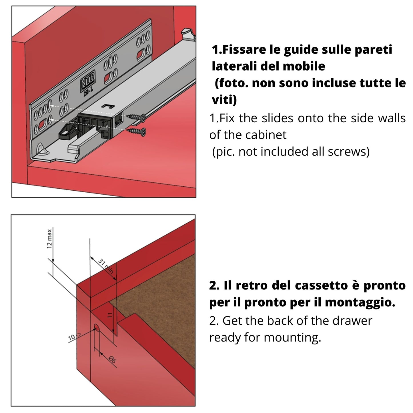 Sistemi per cassetti ammortizzate estrazione totale (sinistra e destra) 250mm