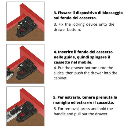 Sistemi per cassetti ammortizzate estrazione totale (sinistra e destra) 500mm