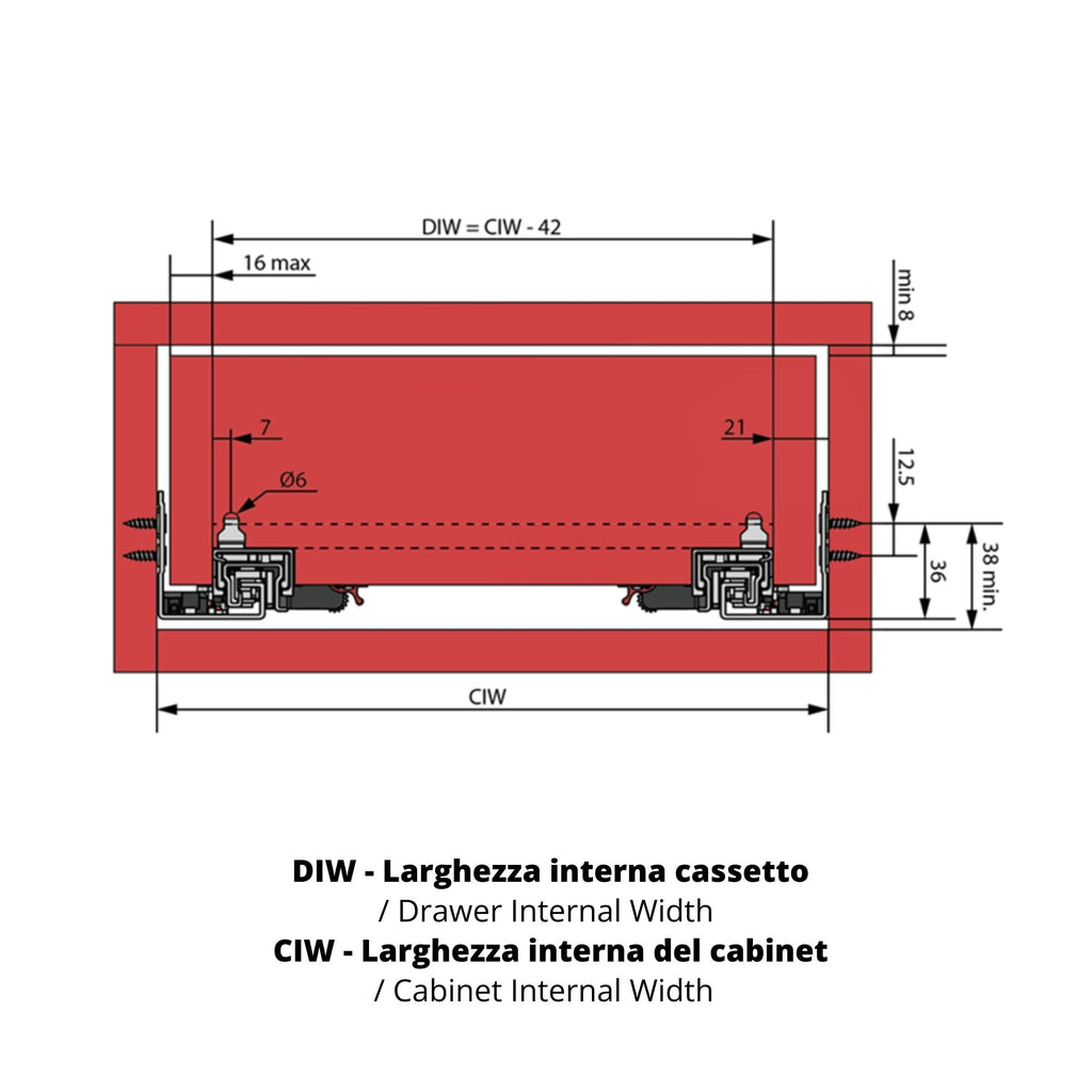 Sistemi per cassetti ammortizzate estrazione totale (sinistra e destra) 250mm