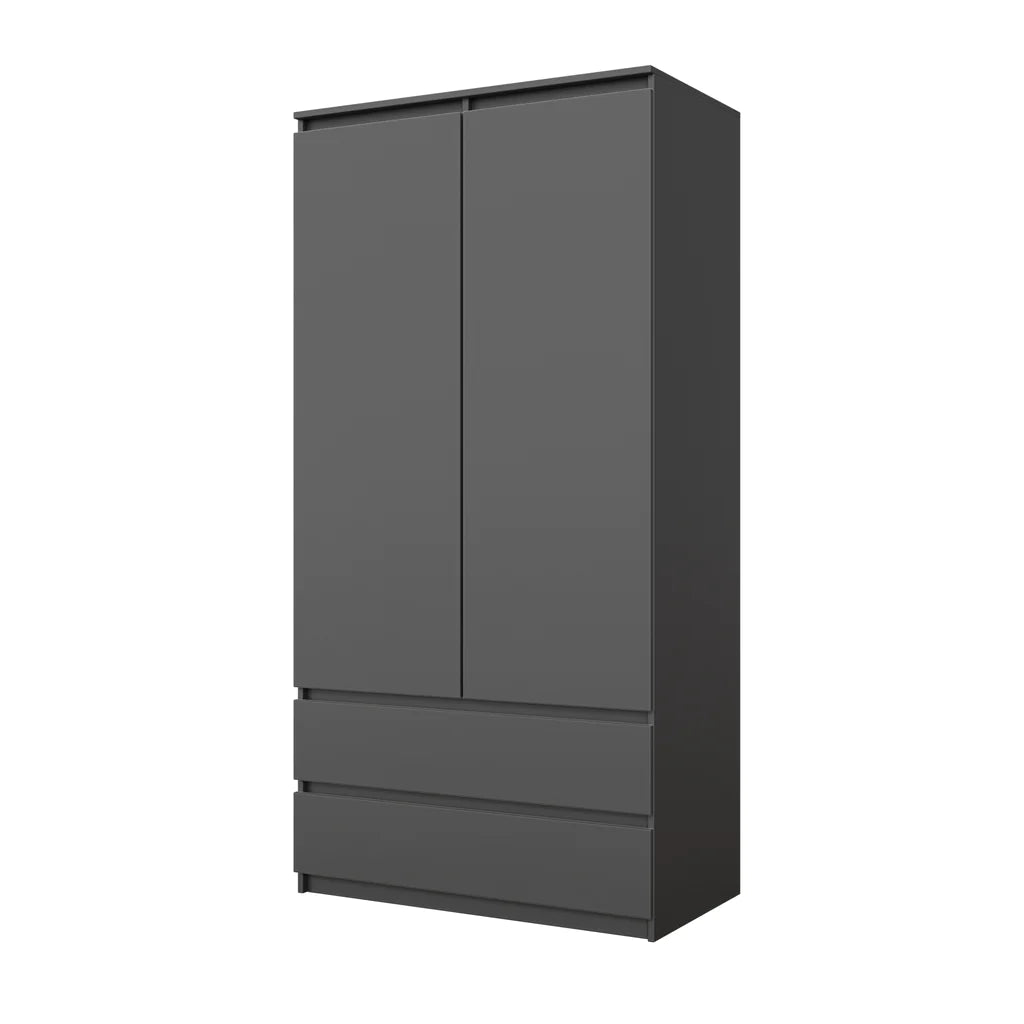JOELLE - Armadio a 2 ante con 2 cassetti - Antracite H180cm L90cm P50cm