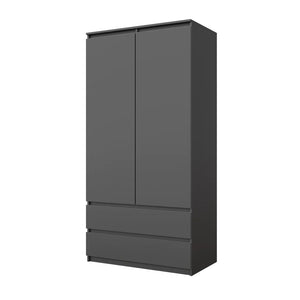 JOELLE - Armadio a 2 ante con 2 cassetti - Antracite H180cm L90cm P50cm