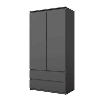 JOELLE - Armadio a 2 ante con 2 cassetti - Antracite H180cm L90cm P50cm