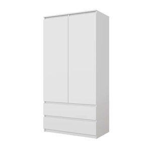 JOELLE - Armadio a 2 ante con 2 cassetti - Bianco opaco H180cm L90cm P50cm