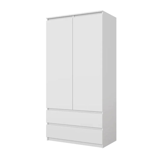 JOELLE - Armadio a 2 ante con 2 cassetti - Bianco opaco H180cm L90cm P50cm
