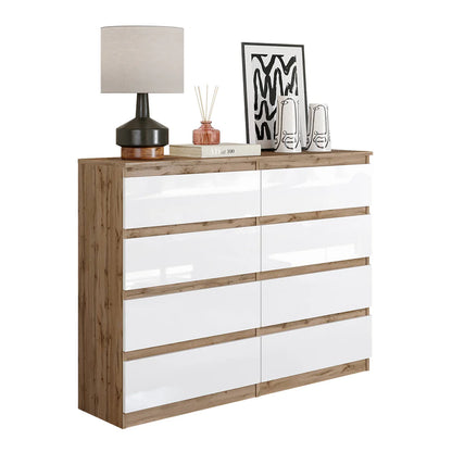 GABRIEL - Cassettiera a 8 cassetti - Credenza per camera da letto - Rovere Wotan / Bianco Lucido