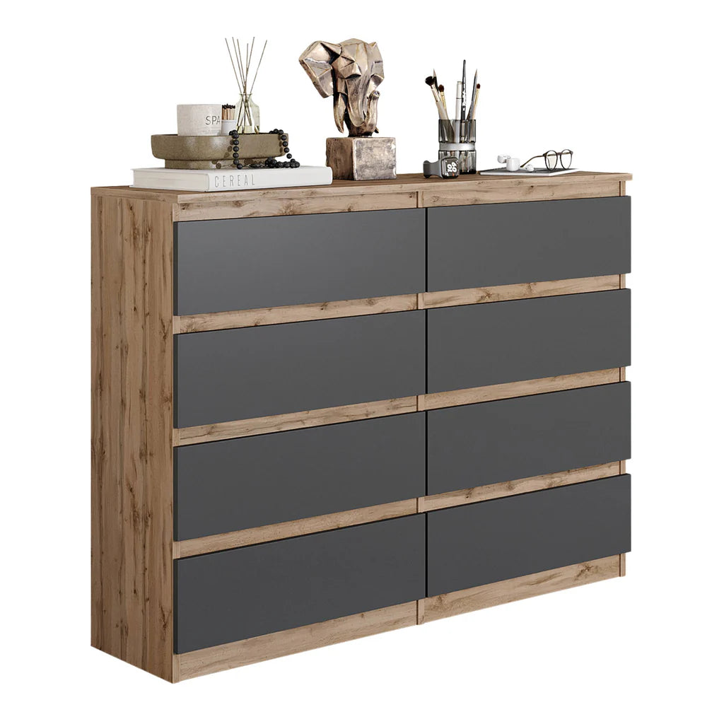 GABRIEL - Cassettiera a 8 cassetti - Credenza per camera da letto - Rovere Wotan / Antracite