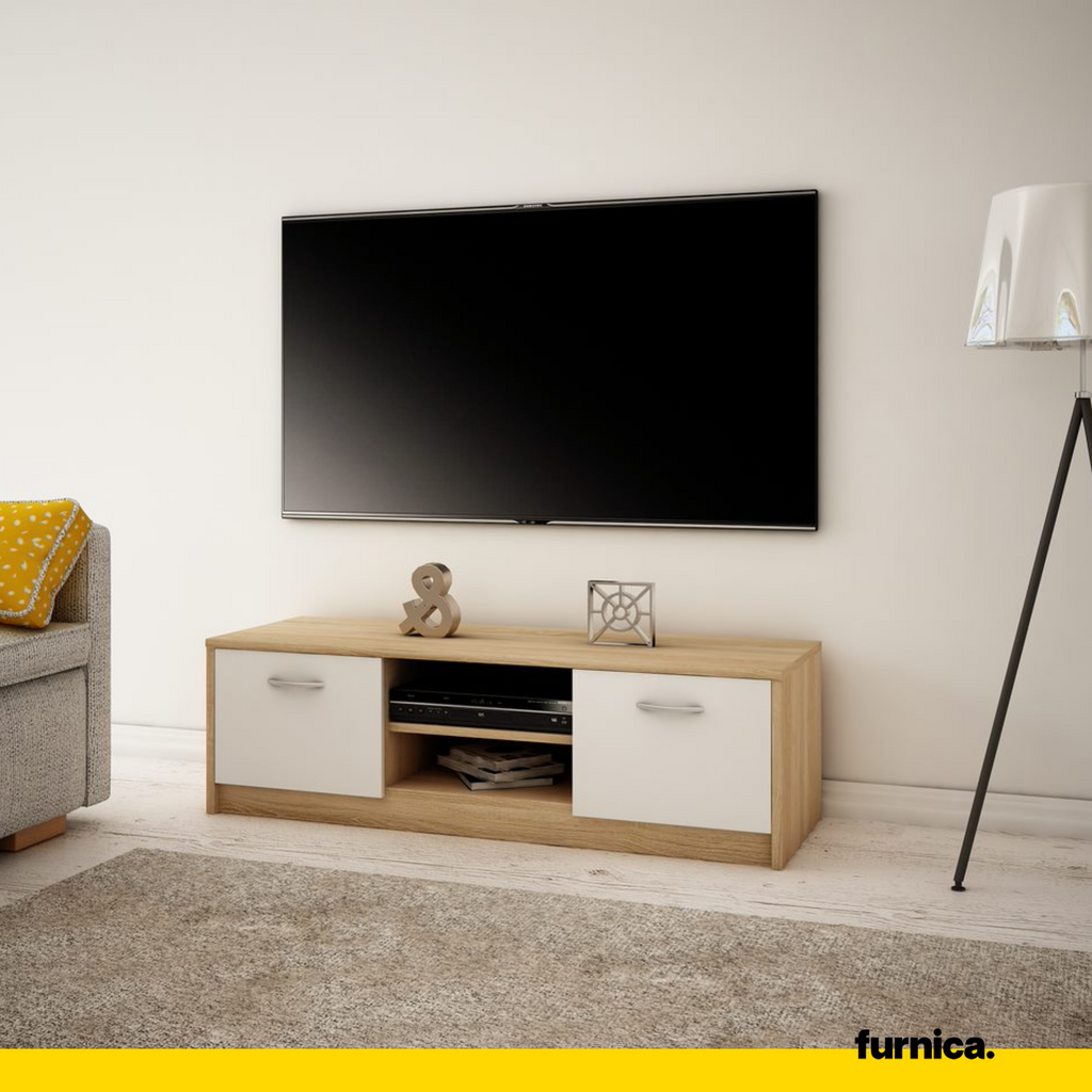 GRACE - Porta TV con 2 ante e 1 ripiano - Rovere Sonoma / Bianco opaco H36cm L120cm P41cm