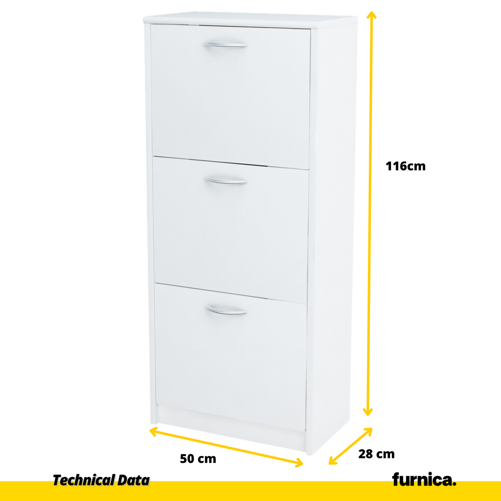 JULIA - Scarpiera legno - Portaoggetti a 3 ripiani - Bianco opaco A116cm L50cm P28cm