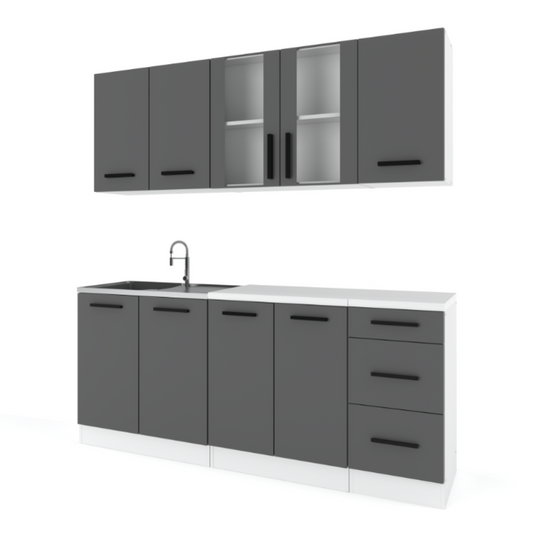 GONZO - Set cucina - Antracite con piano di lavoro - 6 unità - 200 cm