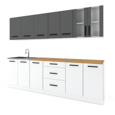 RENO - Set cucina - Bianco opaco / Antracite con piano di lavoro - 8 unità - 260 cm