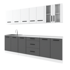RENO - Set cucina - Antracite / Bianco opaco con piano di lavoro - 8 unità - 260 cm