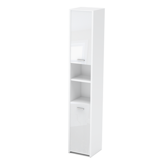 Armadio da bagno EMMA con ante e ripiani - Bianco opaco / Bianco lucido H165cm L30cm P30cm