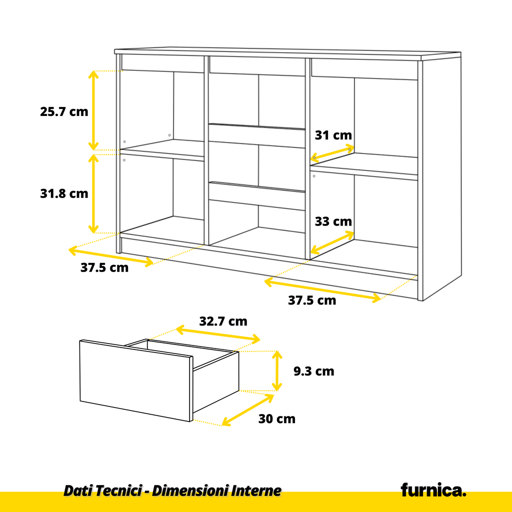 MIKEL - Cassettone con 3 cassetti e 2 ante - Credenza per camera da letto - Quercia Sonoma / Bianco Opaco