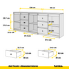 MIKEL - Cassettiera a 6 cassetti e 3 ante - Credenza per camera da letto - Rovere Wotan / Calcestruzzo H75cm L200cm P35cm