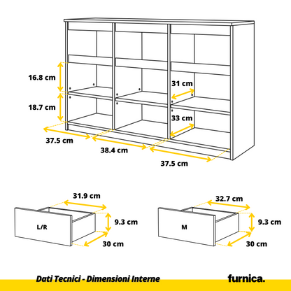 NOAH - Cassettiera a 3 cassetti e 3 ante - Credenza per camera da letto - Antracite / Calcestruzzo