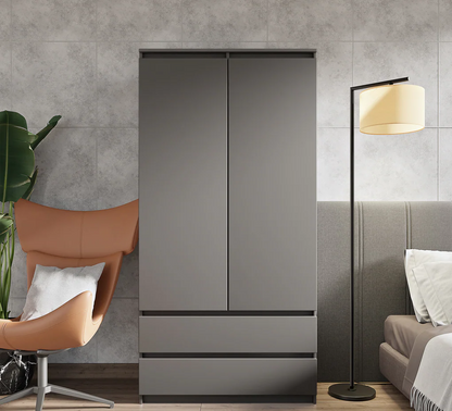 JOELLE - Armadio a 2 ante con 2 cassetti - Antracite H180cm L90cm P50cm