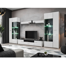 Parete attrezzata SOLIDO TWIN - Set di mobili per il soggiorno - Pino norvegese / Bianco lucido