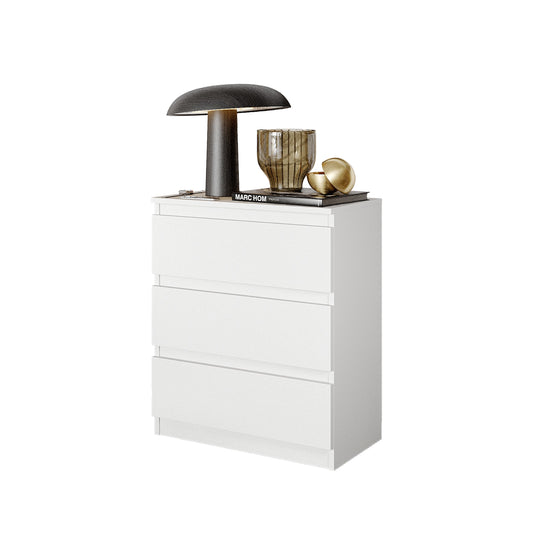 GABRIEL - Comodino - Comodino con 3 cassetti - Bianco opaco
