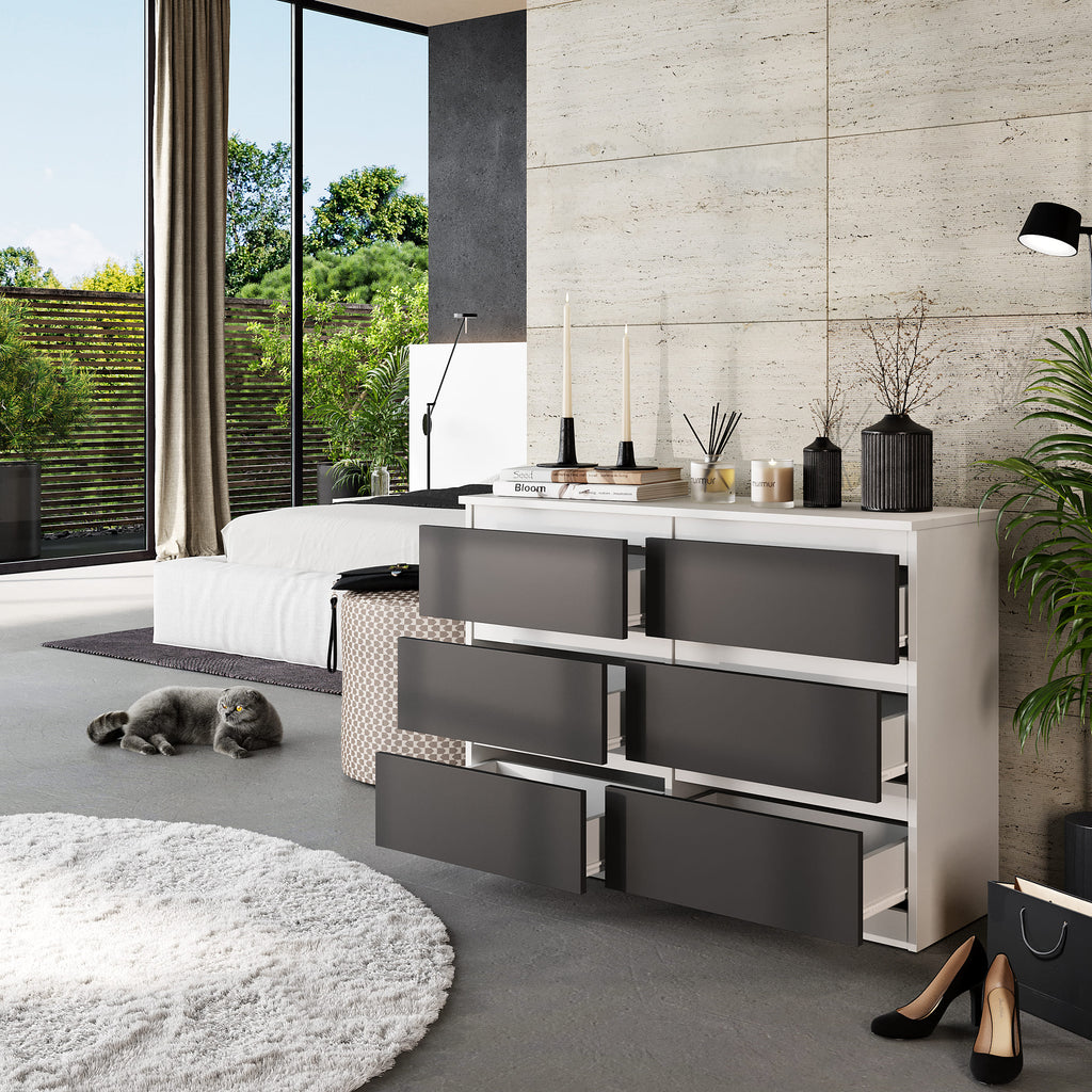 GABRIEL - Cassettiera a 6 cassetti - Credenza per camera da letto - Bianco opaco / Antracite