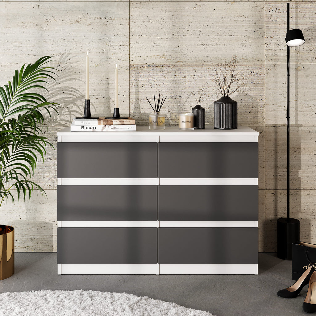 GABRIEL - Cassettiera a 6 cassetti - Credenza per camera da letto - Bianco opaco / Antracite