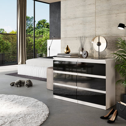 GABRIEL - Cassettiera a 6 cassetti - Credenza per camera da letto - Bianco opaco / Nero lucido
