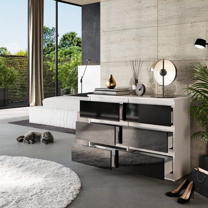 GABRIEL - Cassettiera a 6 cassetti - Credenza per camera da letto - Bianco opaco / Nero lucido