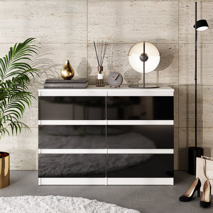 GABRIEL - Cassettiera a 6 cassetti - Credenza per camera da letto - Bianco opaco / Nero lucido