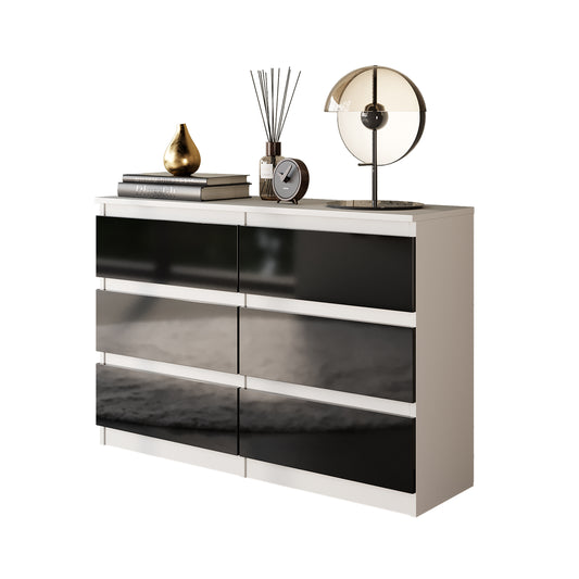 GABRIEL - Cassettiera a 6 cassetti - Credenza per camera da letto - Bianco opaco / Nero lucido
